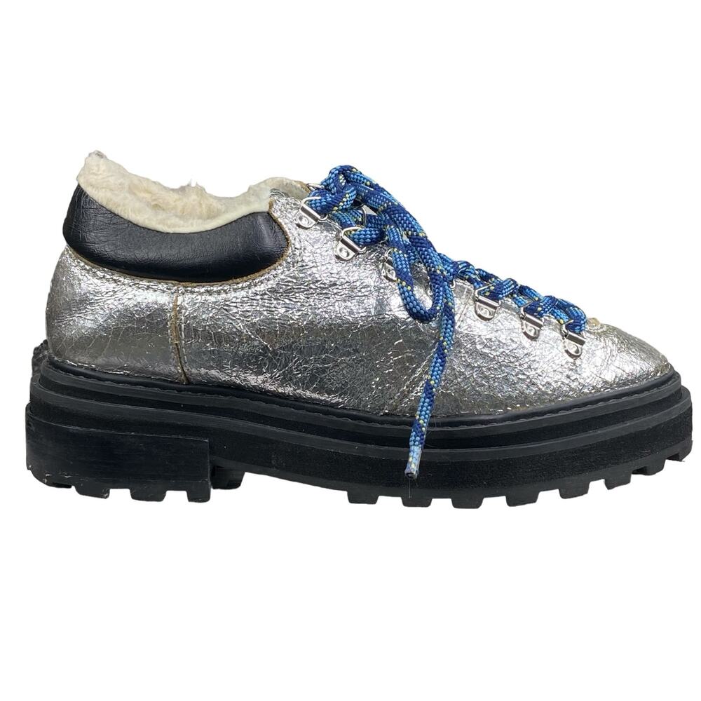Schutz Women’s Lucille Silver Metallic Lined Hiking Boots Size US 8.5